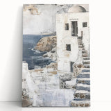 Abstract architecture wall art on stretched canvas, showcasing bold geometric shapes and a vibrant color palette, perfect for modern home decor.