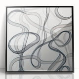 Abstract geometric framed acrylic artwork showcasing an intricate pattern in black and white, perfect for modern home decor or office aesthetics.