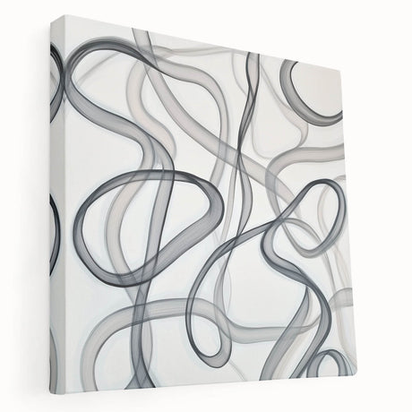 Abstract geometric stretched canvas artwork showcasing vibrant blue and orange shapes with a modern design, ideal for contemporary home decor.