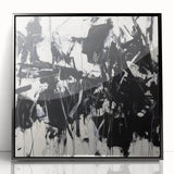 Framed black acrylic artwork showcasing a vibrant abstract splatter design, set against a sleek black frame, ideal for modern home decor and artistic interiors.