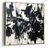Abstract framed canvas artwork showcasing colorful splatters against a sleek silver frame, perfect for modern home decor. The piece adds vibrant energy to any room, enhancing artistic ambiance.