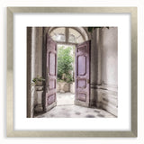 Textured abstract art print of a French door design in silver frame, ideal for modern bedroom ambiance.