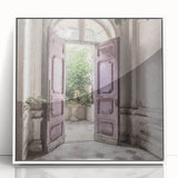 Art Deco style door design in white and gray tones on a framed acrylic, ideal for modern art wall decor in a nursery.