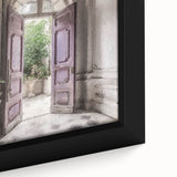 Close-up of a black, textured door depicted in vibrant, colorful art on a large framed canvas, ideal for living room decor.