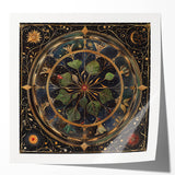 Vibrant floral wall art print showcasing a delicate arrangement of colorful flowers and green leaves on a glossy surface, perfect for home decor accents.