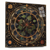 Acrylic wall art featuring vibrant floral and botanical designs with green leaves, showcased from a side view against a neutral background, highlighting its elegant presentation.