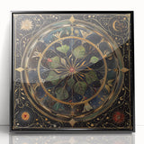 Framed wall art showcasing a vibrant floral design with intricate leaves, set in a sleek black frame, perfect for modern home decor.