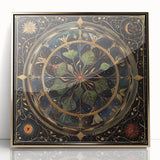 Framed wall art featuring an elegant floral design with vibrant flowers and lush green leaves set against a gold-accented background, perfect for home decor.