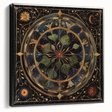 Framed canvas wall art showcasing an intricate design of vibrant flowers and botanical leaves, featuring a sleek black frame, perfect for modern home decor.