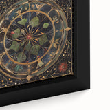 Close-up of a framed canvas wall art featuring a vibrant floral design with green leaves, perfect for adding a touch of nature-inspired decor to any room.