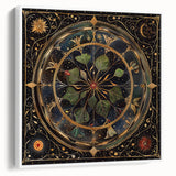 Framed canvas wall art showcasing a vibrant floral and botanical design with green leaves and colorful flowers, set against a white background for a fresh, modern decor accent.