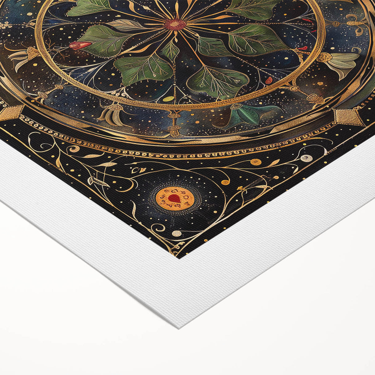 Rolled canvas wall art showcasing a vibrant floral design with intricate leaves and blossoms, perfect for home decor. The artwork is elegantly packaged in a durable cardboard tube for safe shipping.