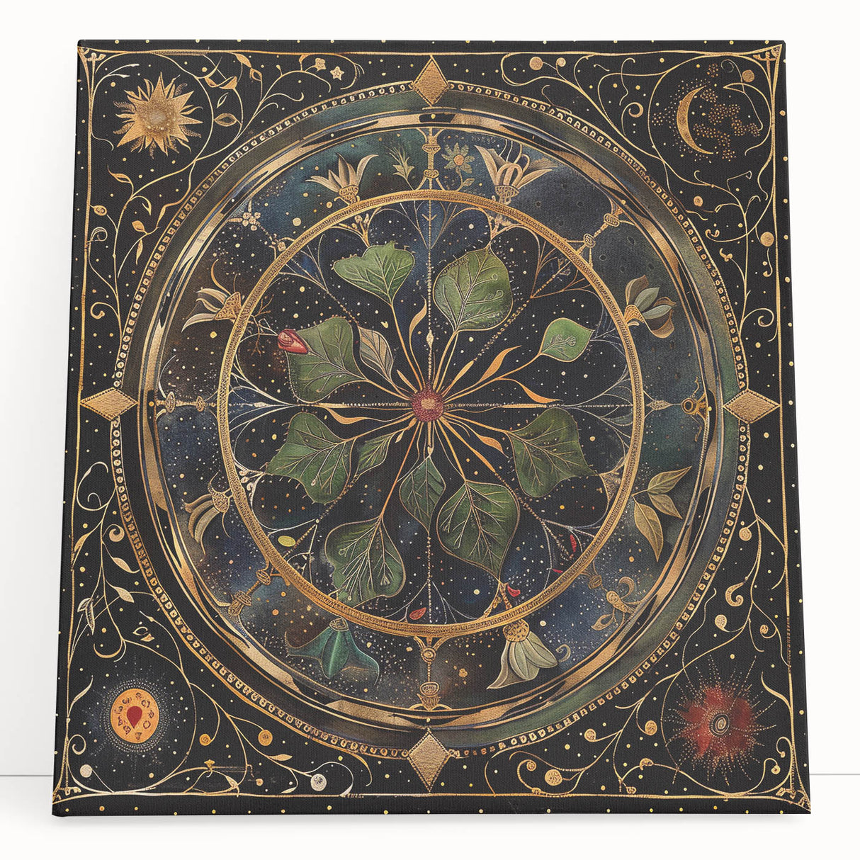 Stretched canvas wall art showcasing vibrant floral and botanical designs, featuring lush green leaves and colorful flowers, ideal for home decor enhancement.