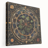 Stretched canvas wall art featuring a vibrant floral and botanical design, showcasing lush green leaves and colorful flowers, perfect for adding a touch of nature to home decor.