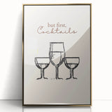 Art deco poster featuring a stylized cocktail glass in gold and black on a framed acrylic, ideal for modern bar area decor.