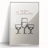 Mid-century modernist art featuring abstract food and drink motifs in vibrant colors on a white acrylic framed poster.