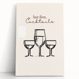 Black and white stretched canvas featuring a minimalist coffee cup design, ideal for kitchen wall art.