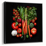 Black and white framed canvas of vintage fruit illustrations, ideal for bedroom wall decor.