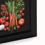 Close-up of extra large black wall art featuring colorful, textured fruits on a framed canvas, ideal for living room decor.