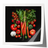 Rolled canvas print featuring an array of colorful fruits, ideal for art wall dining room decor.