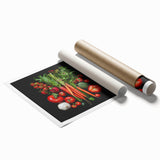 Extra large rolled print featuring an array of fruits in vibrant colors.