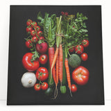 Black and white stretched canvas featuring assorted fruits, suitable as large kitchen wall art.