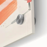 Close-up of large abstract wall art featuring pastries in muted earth tones on acrylic glass, suitable for dining room decor.