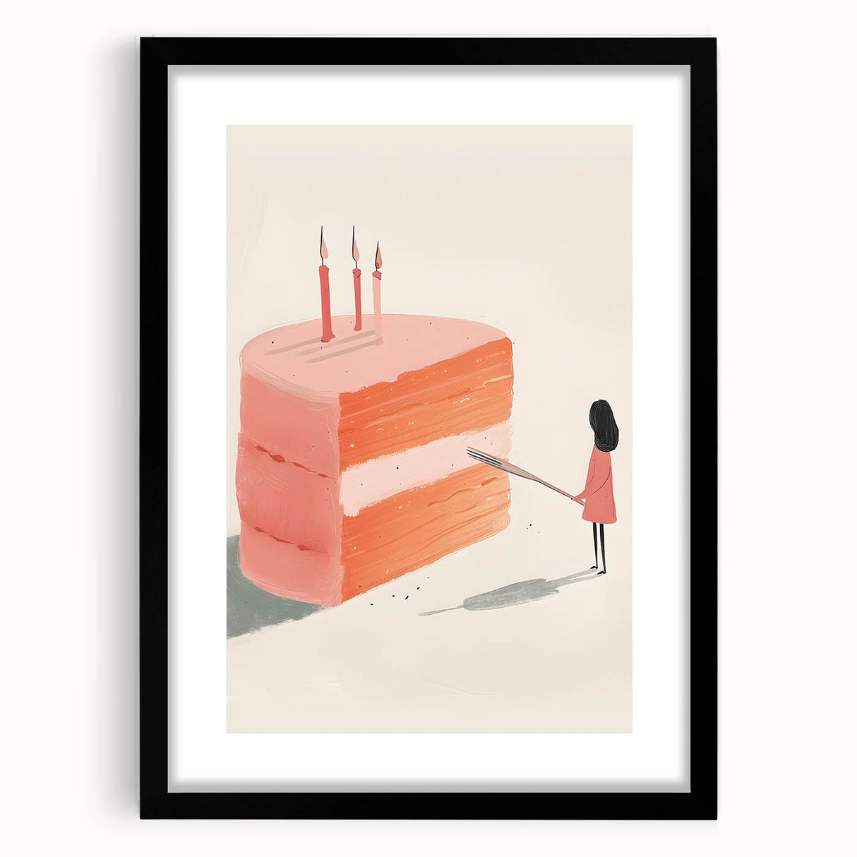 Extra large abstract art print of colorful pastries in a black frame, textured finish, ideal for living room decor.