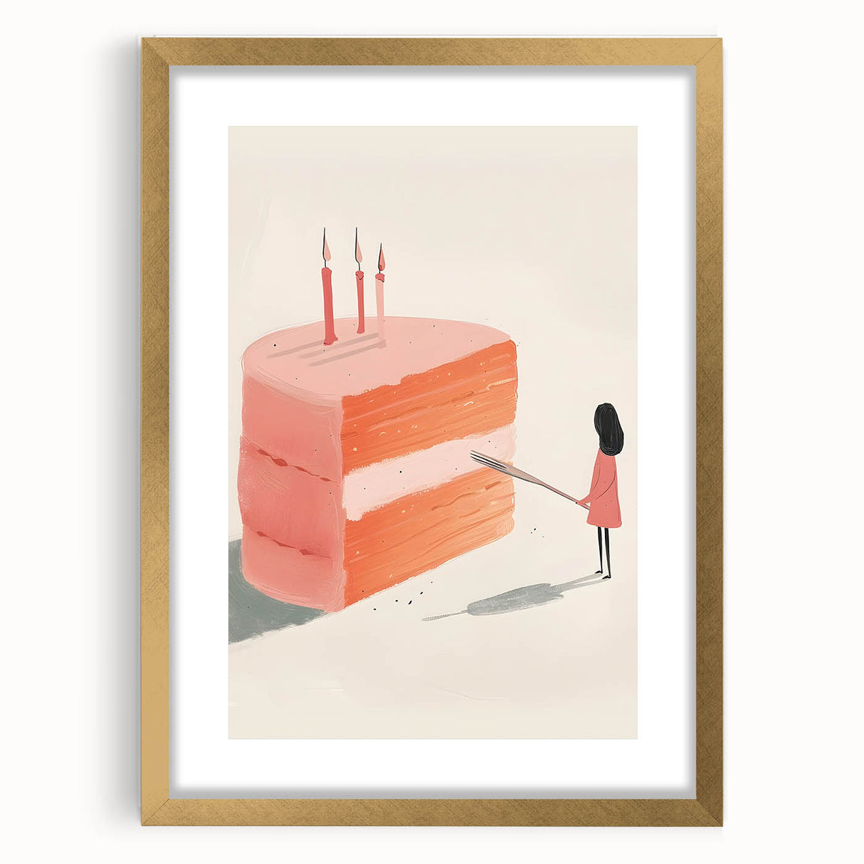 Extra large abstract art print of pastries in textured style, using earth tones, framed in gold, ideal for living room decor.