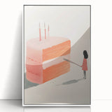 Art deco poster of assorted pastries in soft pastel tones, framed in white acrylic, suitable for modern nursery decor.