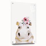 Floral Baby Hippo Girls Room Wall Art – Nursery Print