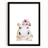 Floral Baby Hippo Girls Room Wall Art – Nursery Print