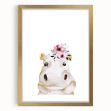 Floral Baby Hippo Girls Room Wall Art – Nursery Print
