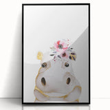Floral Baby Hippo Girls Room Wall Art – Nursery Print