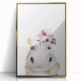 Floral Baby Hippo Girls Room Wall Art – Nursery Print