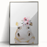 Floral Baby Hippo Girls Room Wall Art – Nursery Print