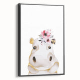 Floral Baby Hippo Girls Room Wall Art – Nursery Print