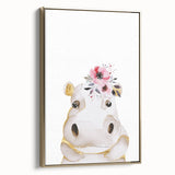 Floral Baby Hippo Girls Room Wall Art – Nursery Print