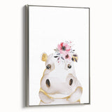Floral Baby Hippo Girls Room Wall Art – Nursery Print