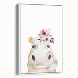 Floral Baby Hippo Girls Room Wall Art – Nursery Print