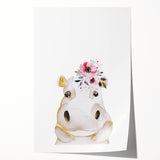 Floral Baby Hippo Girls Room Wall Art – Nursery Print