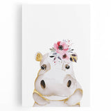 Floral Baby Hippo Girls Room Wall Art – Nursery Print