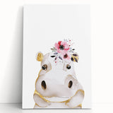 Floral Baby Hippo Girls Room Wall Art – Nursery Print