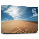 Acrylic glass artwork displaying a vibrant desert landscape in a side view, featuring intricate pin details and rich color contrasts, ideal for modern home decor.