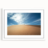 Desert landscape artwork framed in white mat, showcasing vibrant colors and intricate details, perfect for home decor or office settings. Ideal for nature enthusiasts.