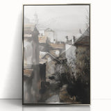 Framed acrylic artwork showcasing a modern landscape design with silver accents, presented from a front view, ideal for contemporary home decor.