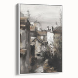 Framed canvas artwork showcasing a serene landscape with vibrant colors, displayed from a side view against a neutral background, ideal for home decor enhancement.