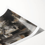 Vibrant rolled print showcasing a stylized landscape design with rich colors and intricate details, packaged securely in a protective cardboard tube for easy transport.