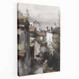 Stretched canvas artwork showcasing a vibrant landscape design in rich colors, prominently displayed from a side view, ideal for enhancing home decor.