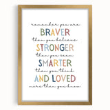 Braver Stronger Smarter Typography Art – Motivational Wall Decor